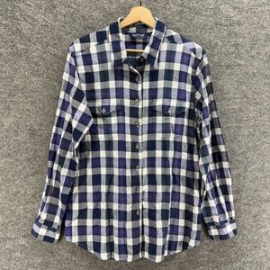 Krazy Kat Shirt Women XL Blue Plaid Button Up Essential Collared Long Sleeve